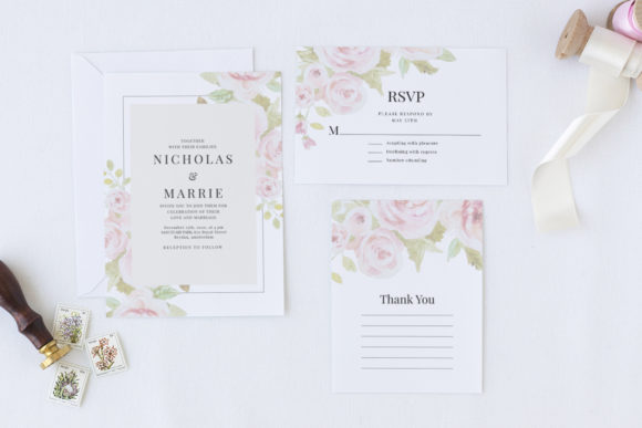 Set of Watercolor Wedding Suite and Print Templates