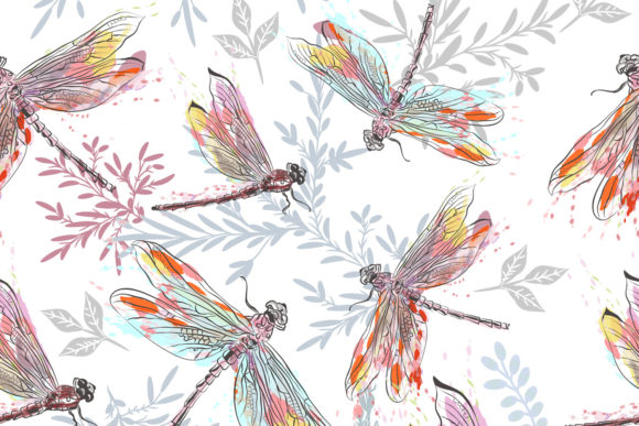 Vector Pattern Dragonfly in Watercolor for Modern Website Design