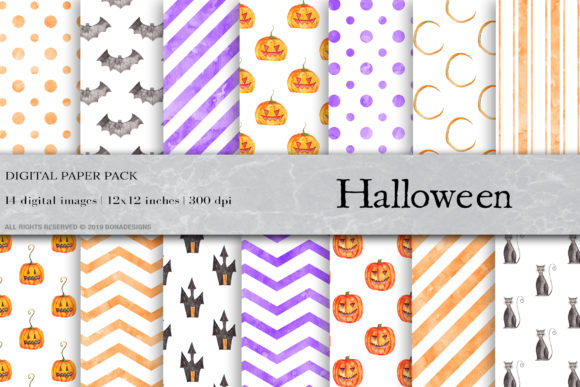 Watercolor Halloween Digital Papers for Embroidery Projects