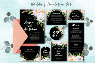 Watercolor Invitations Set for Print Templates