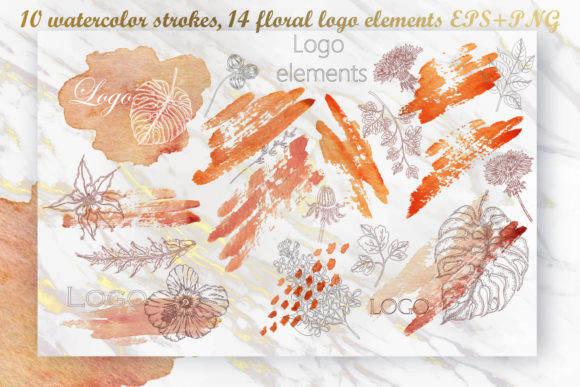 Watercolor Strokes Floral Logo Elements and Logos