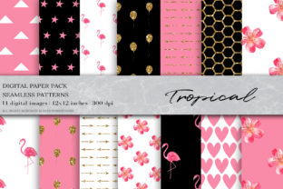 Watercolor Tropical Flamingo Patterns for Digital Sellers
